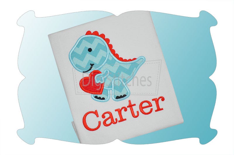 Valentines Day Dinosaur Applique | Machine Embroidery Designs by JuJu
