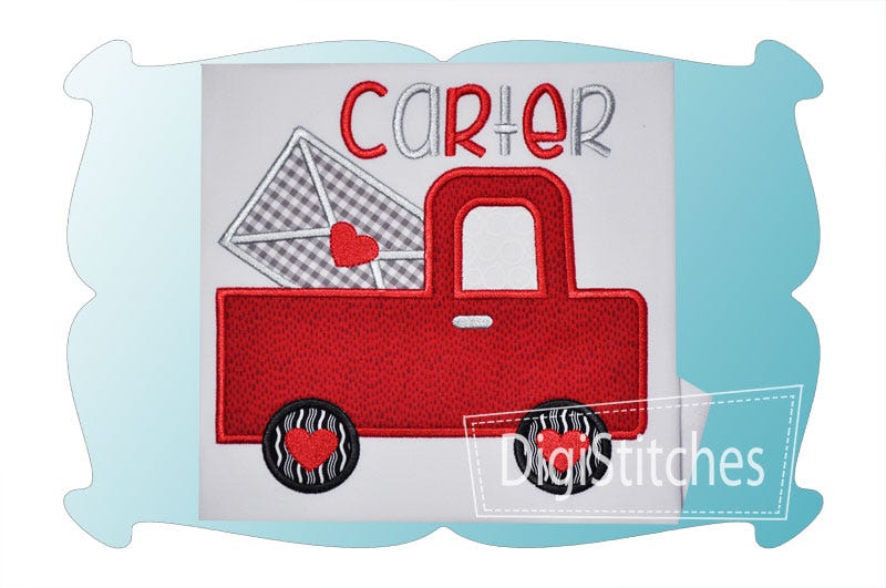 Valentines Day Truck Applique | Machine Embroidery Designs by JuJu