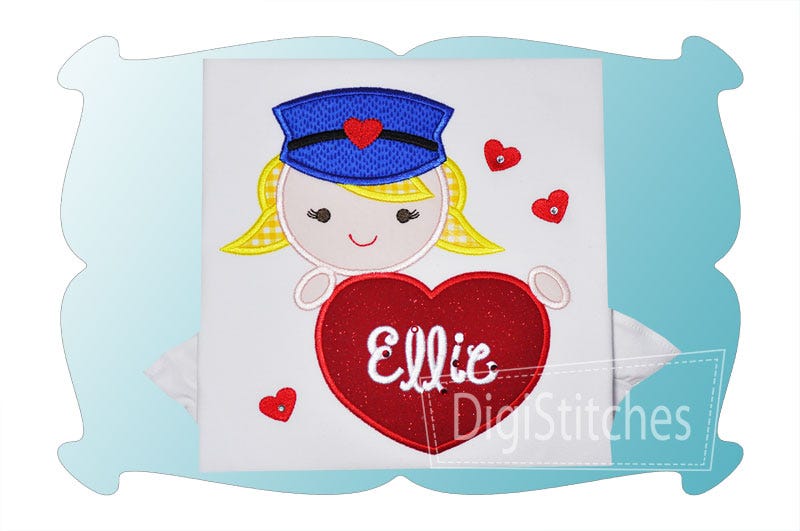 Valentine Mail Carrier Girl Applique | Machine Embroidery Designs by JuJu