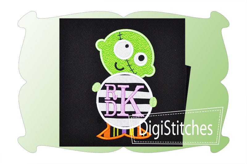 Zombie Kid Boy Monogram Applique | Machine Embroidery Designs by JuJu