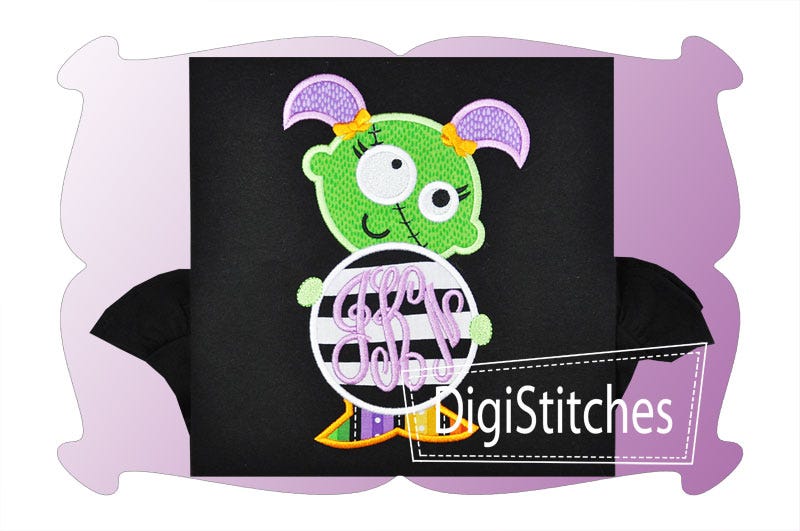 Zombie Kid Girl Monogram Applique | Machine Embroidery Designs by JuJu