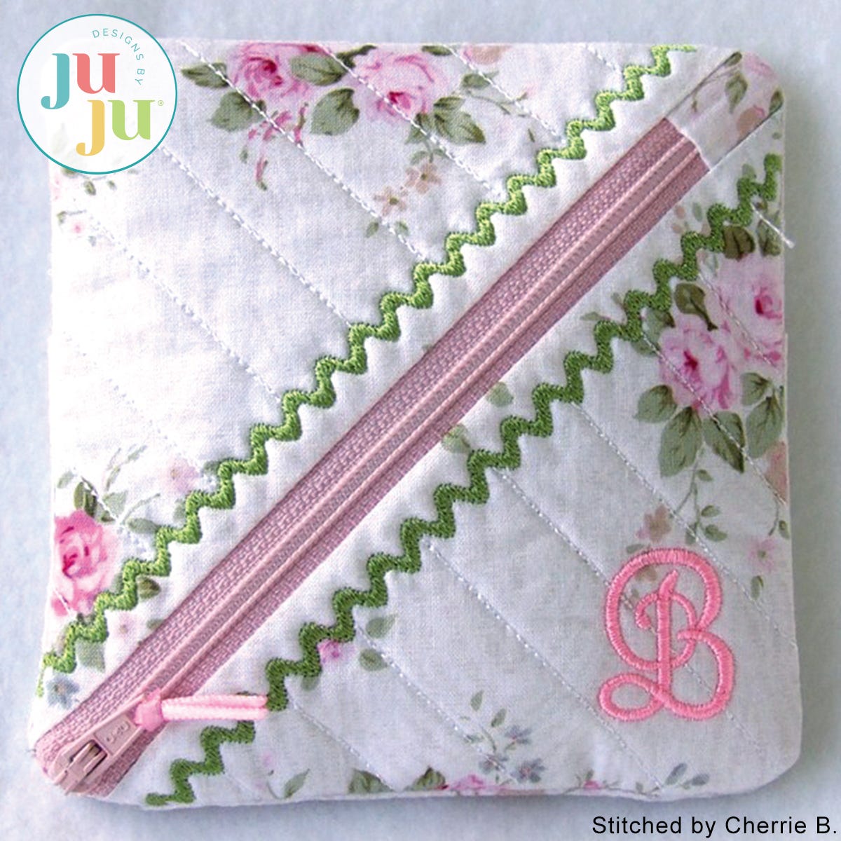 In The Hoop Diagonally Zippered Bag Project by Oma's Place | Machine Embroidery Designs by JuJu