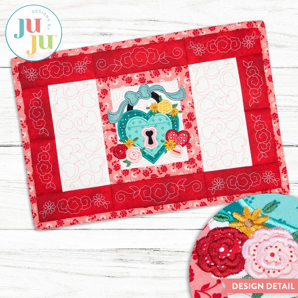 In The Hoop Modular Valentine Placemat Project | Machine Embroidery Designs by JuJu