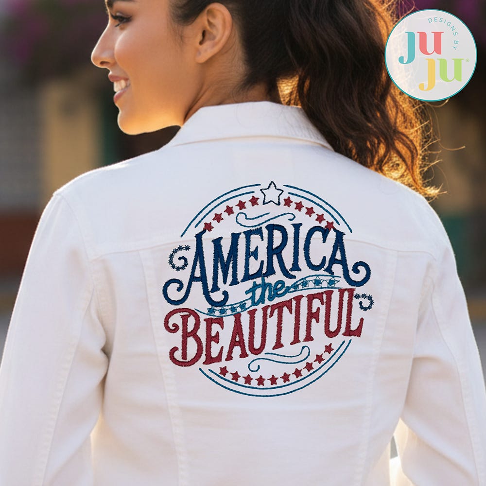 America the Beautiful Word Art Embroidery Design | Machine Embroidery Designs by JuJu