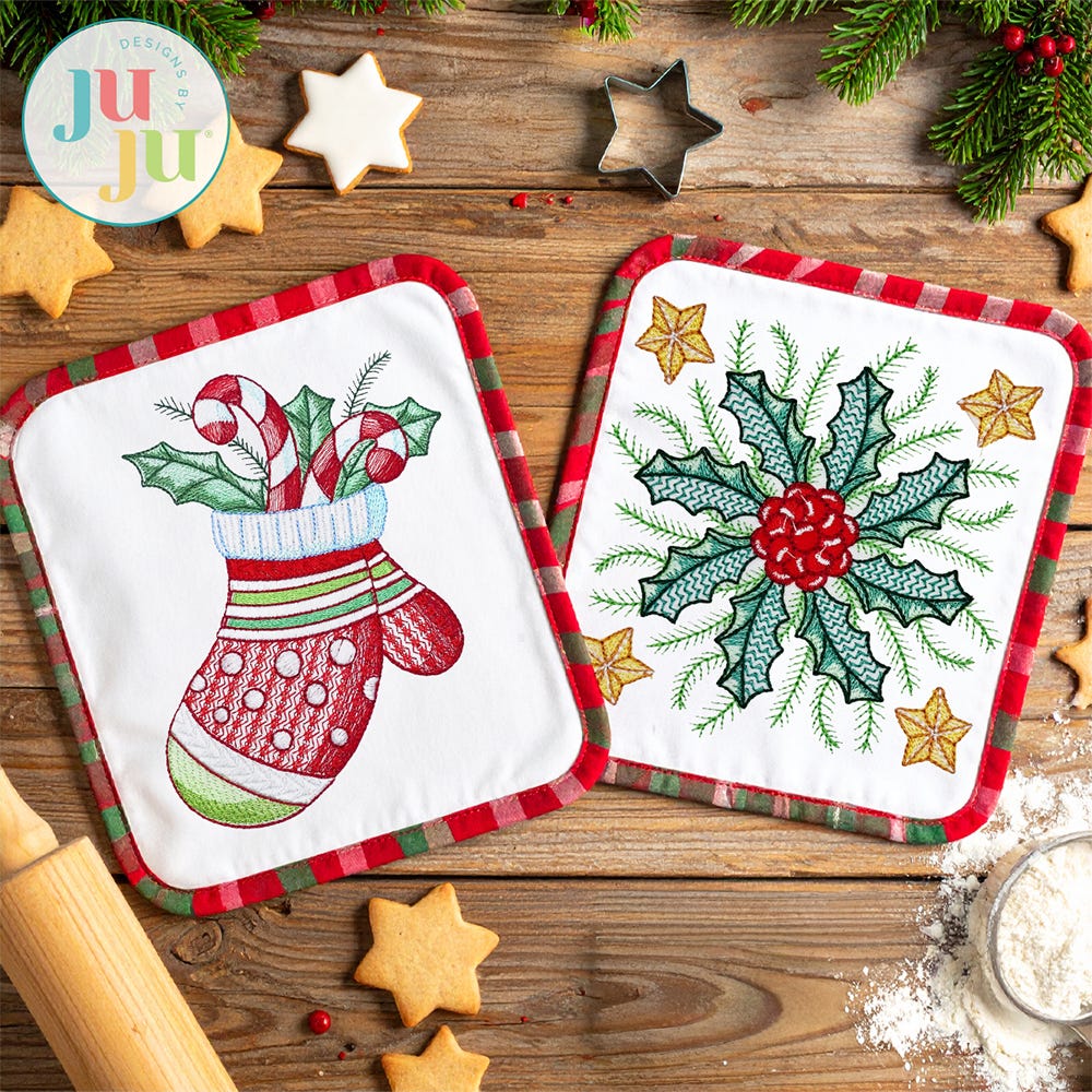 Simply Christmas Sketch 5 Embroidery Set | Machine Embroidery Designs by JuJu