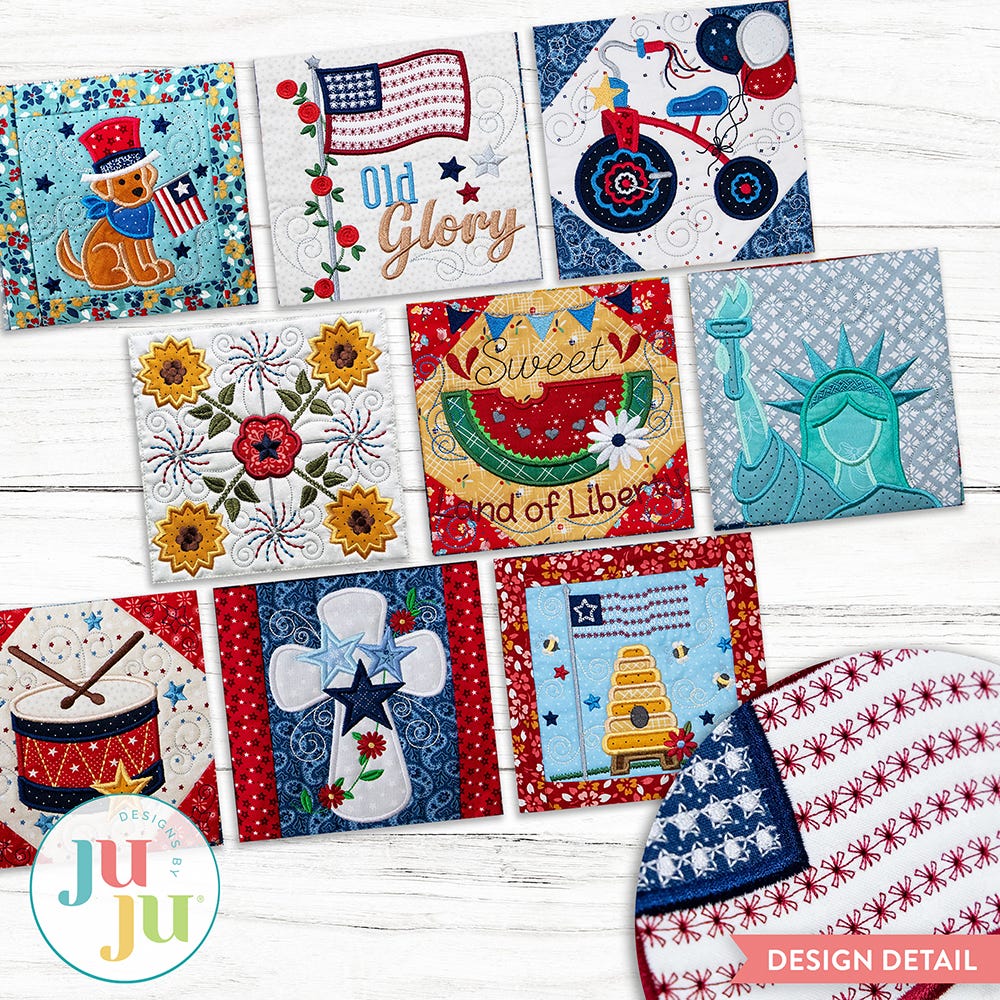 In The Hoop Star Spangled Stitches Project Set 4 | Machine Embroidery Designs by JuJu