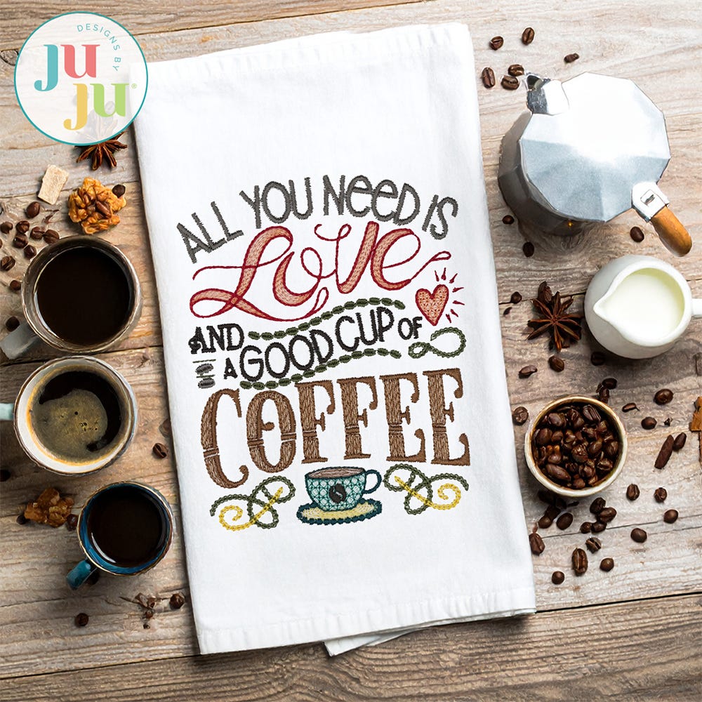 Coffee Chalkboard Word Art Embroidery Set | Machine Embroidery Designs by JuJu