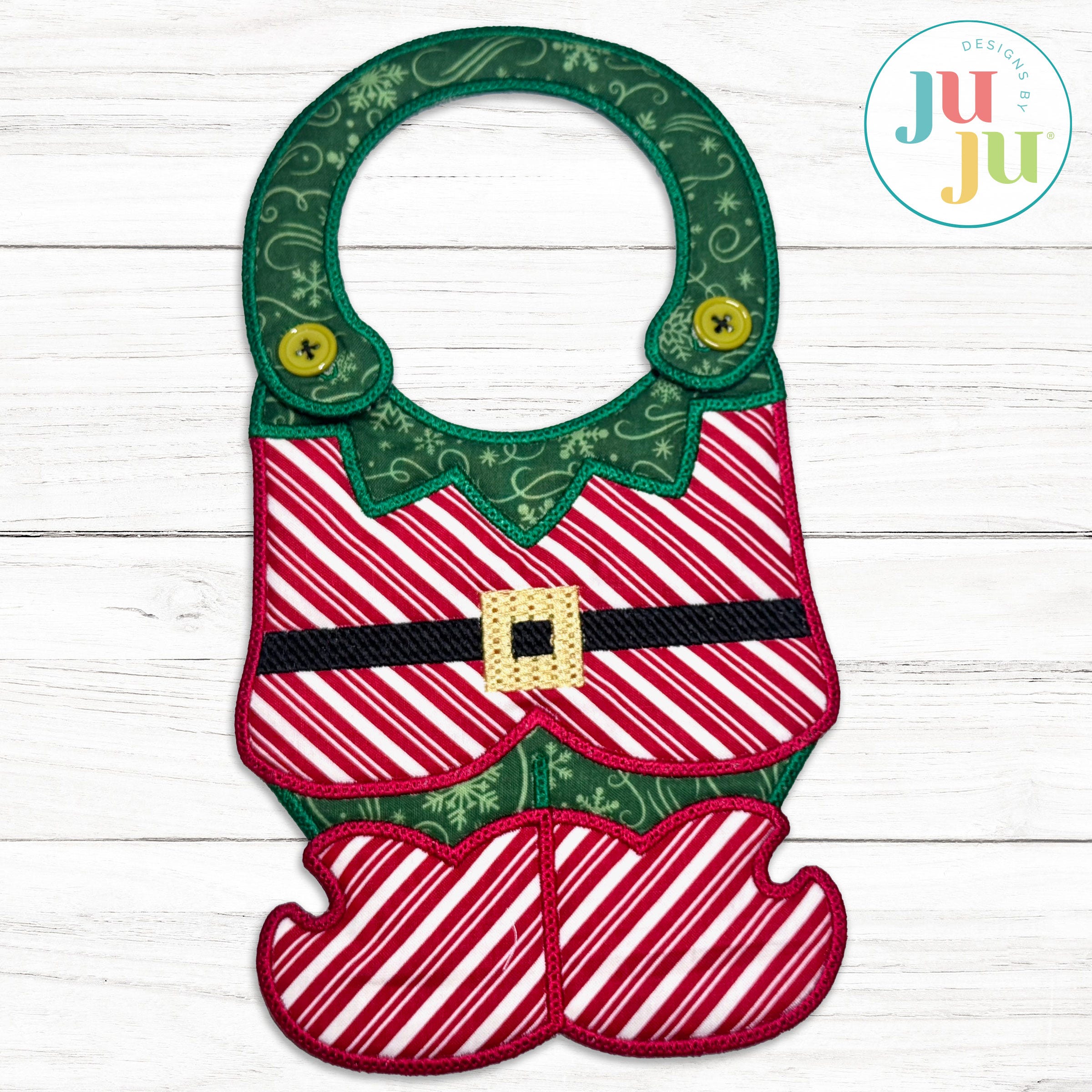In The Hoop Elf Body Christmas Baby Bib Project  | Machine Embroidery Designs by JuJu