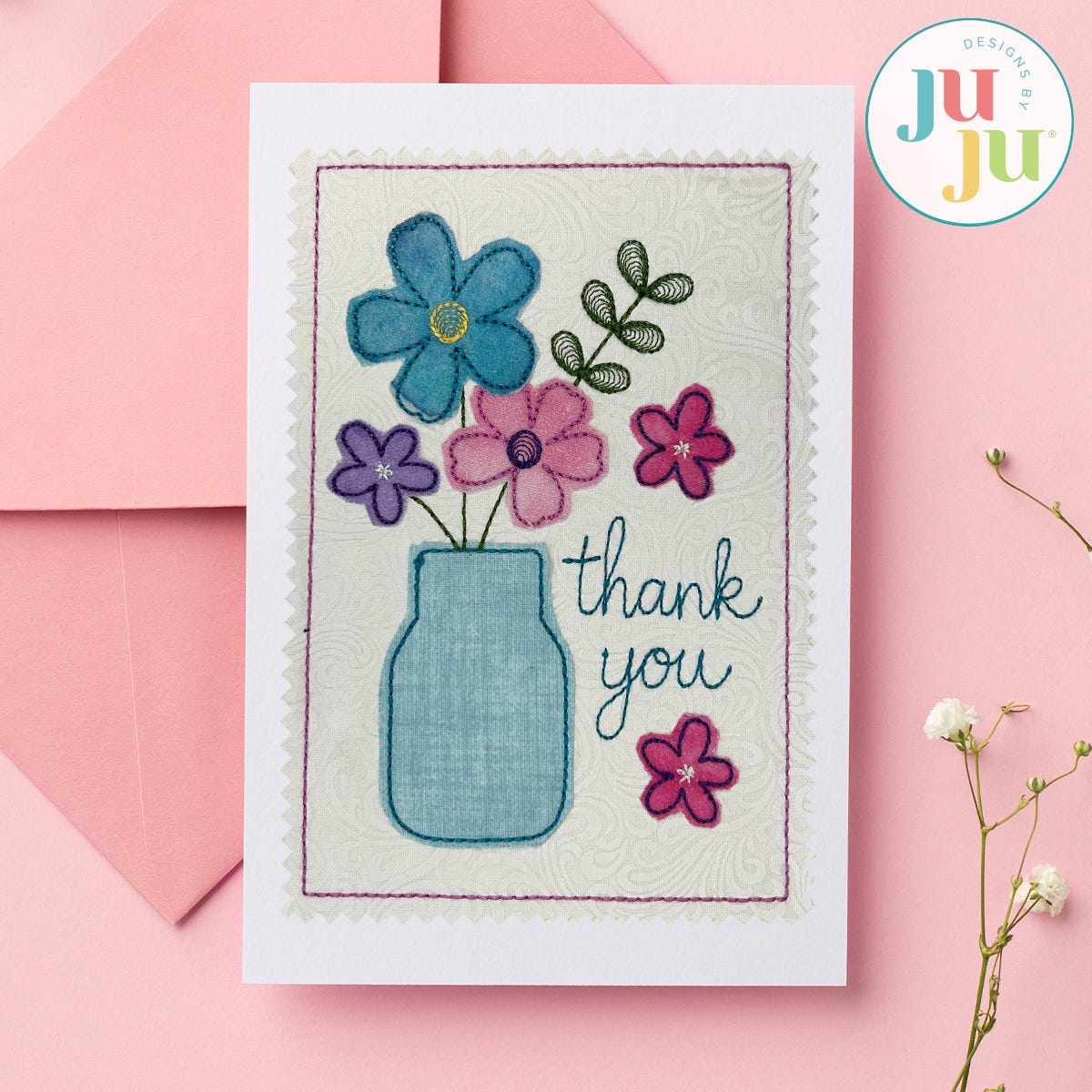 Thank You Applique Greeting Cards Embroidery Design Set 1 | Machine Embroidery Designs by JuJu