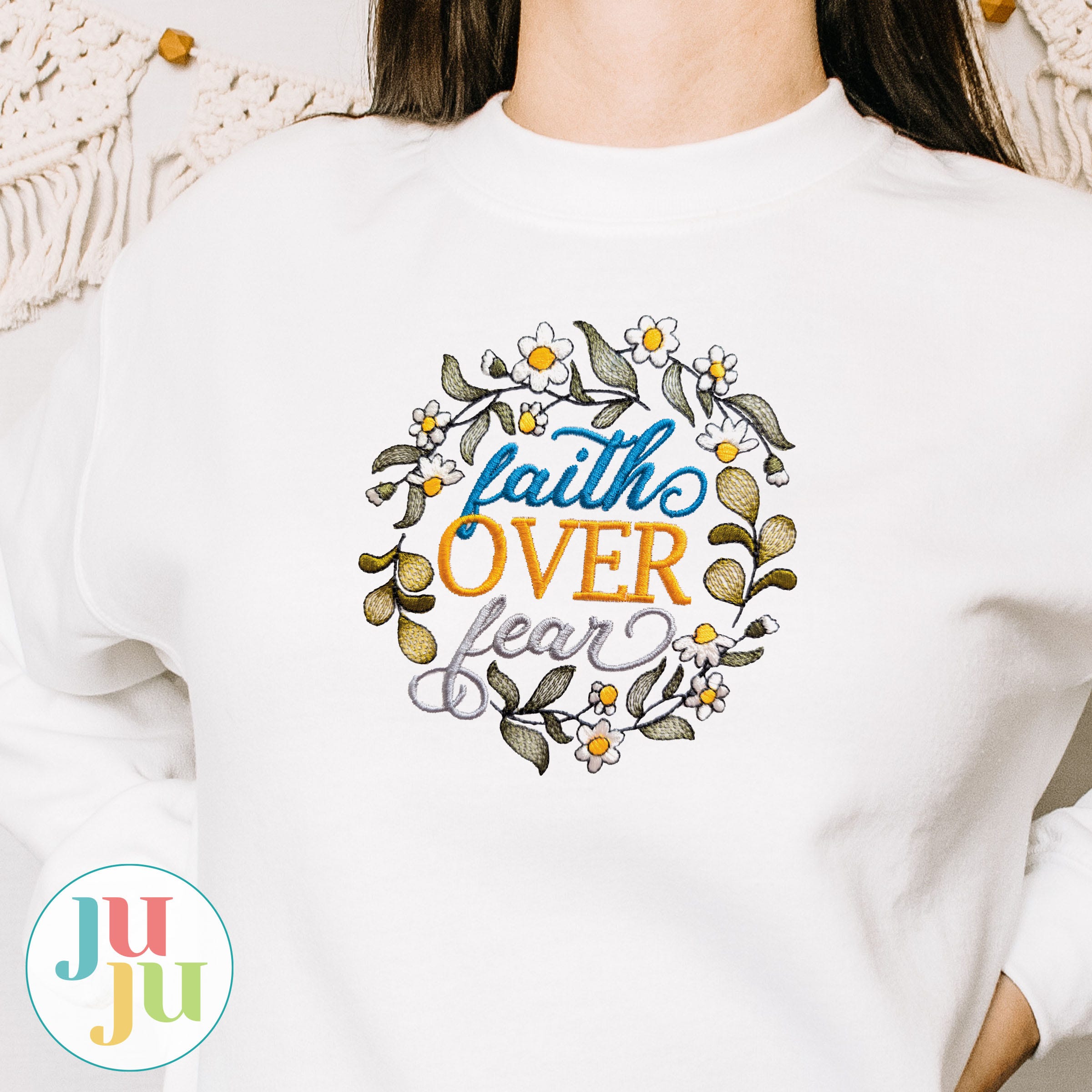 Faith Over Fear Word Art Embroidery Design | Machine Embroidery Designs by JuJu