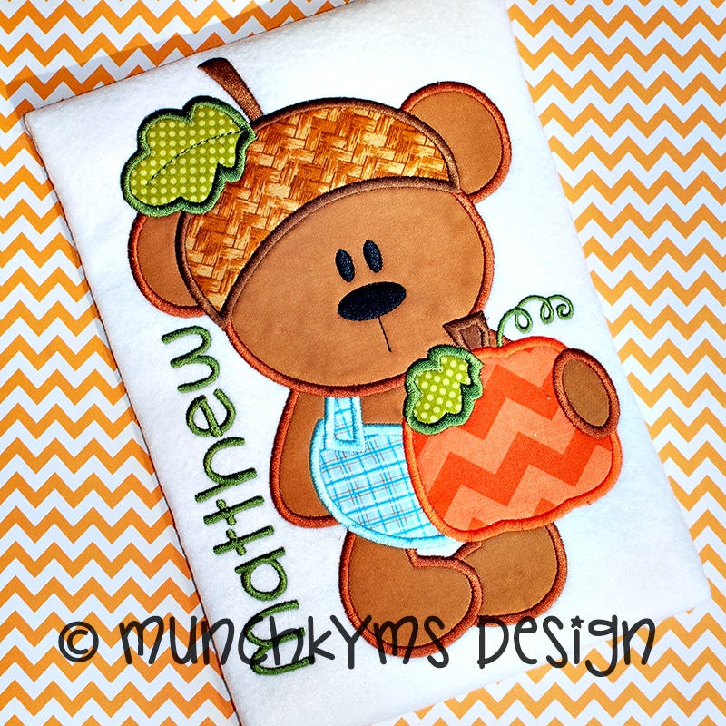 Acorn Bear Boy | Machine Embroidery Designs by JuJu