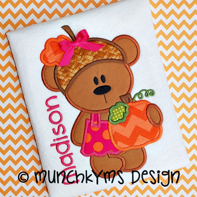 Acorn Bear Girl | Machine Embroidery Designs by JuJu