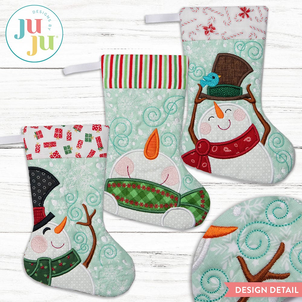 In The Hoop Snowman Stockings Project | Machine Embroidery Designs by JuJu