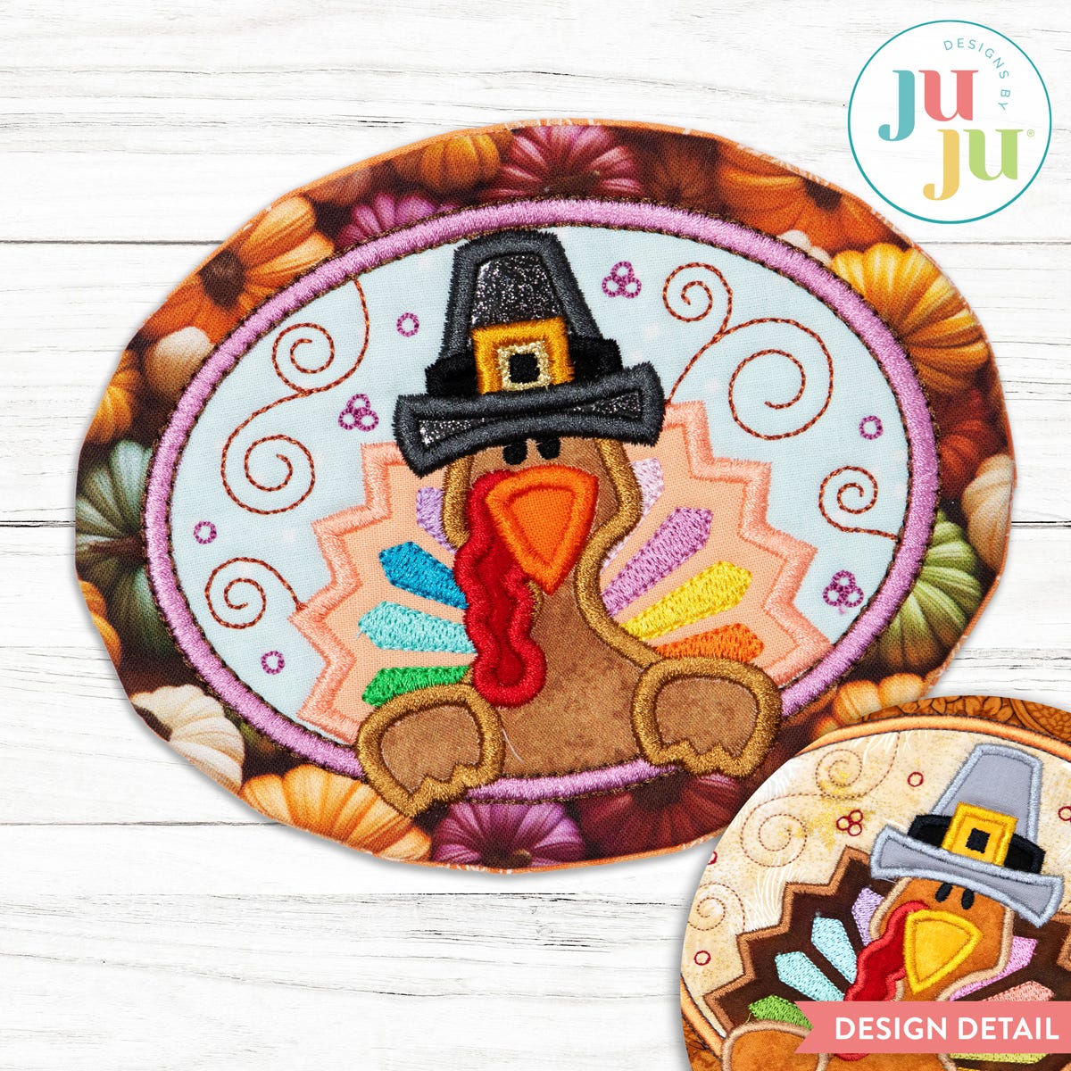 In The Hoop Turkey Coaster Project | Machine Embroidery Designs by JuJu