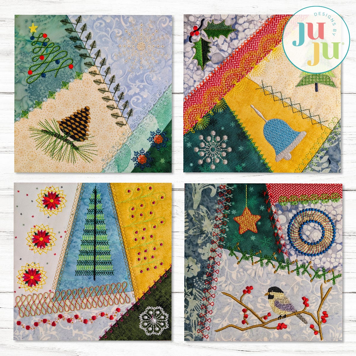 In The Hoop Christmas Crazy Patch Blocks Project Series 1 Set 1 | Machine Embroidery Designs by JuJu