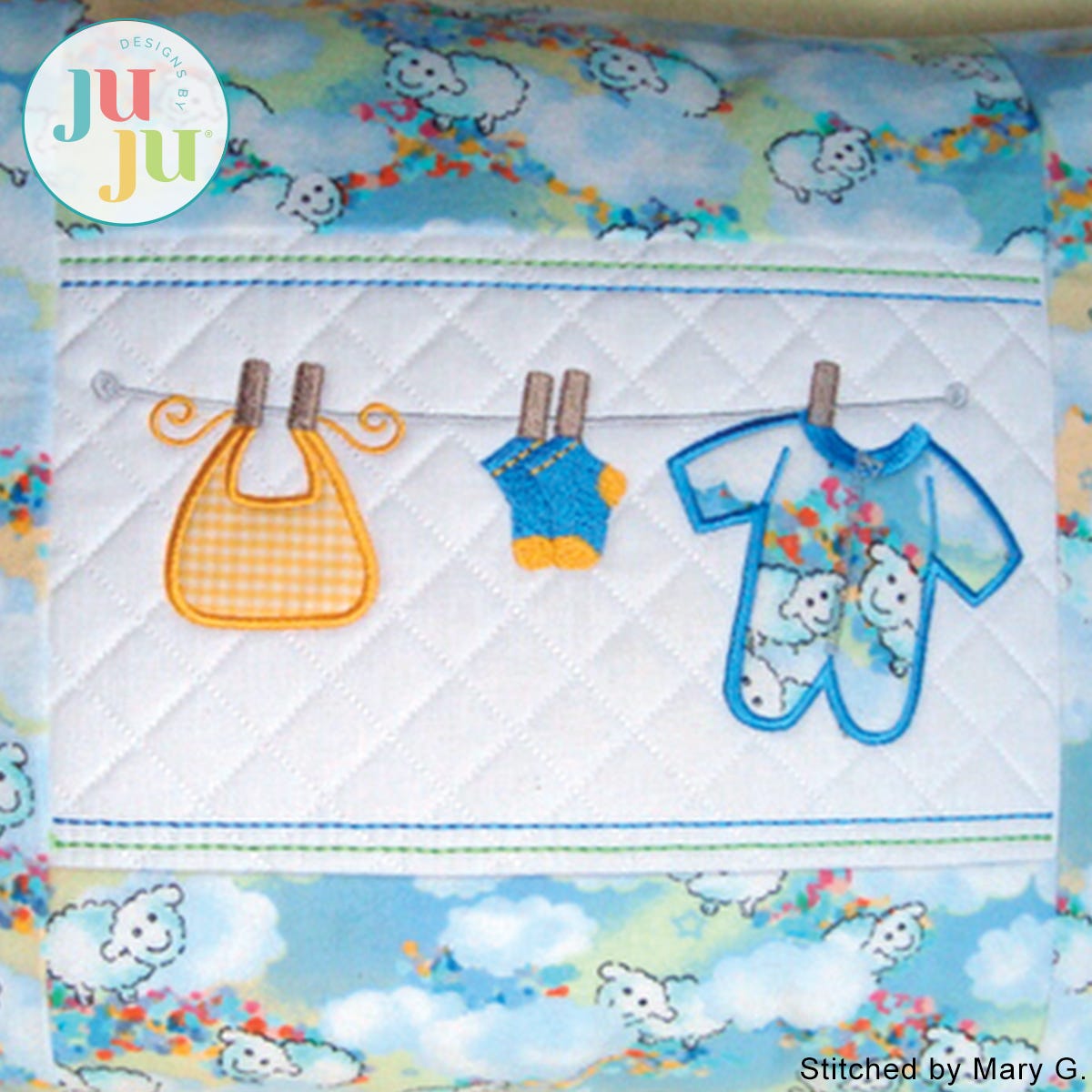 In The Hoop Clothesline Pillow Boy Project by Oma's Place | Machine Embroidery Designs by JuJu