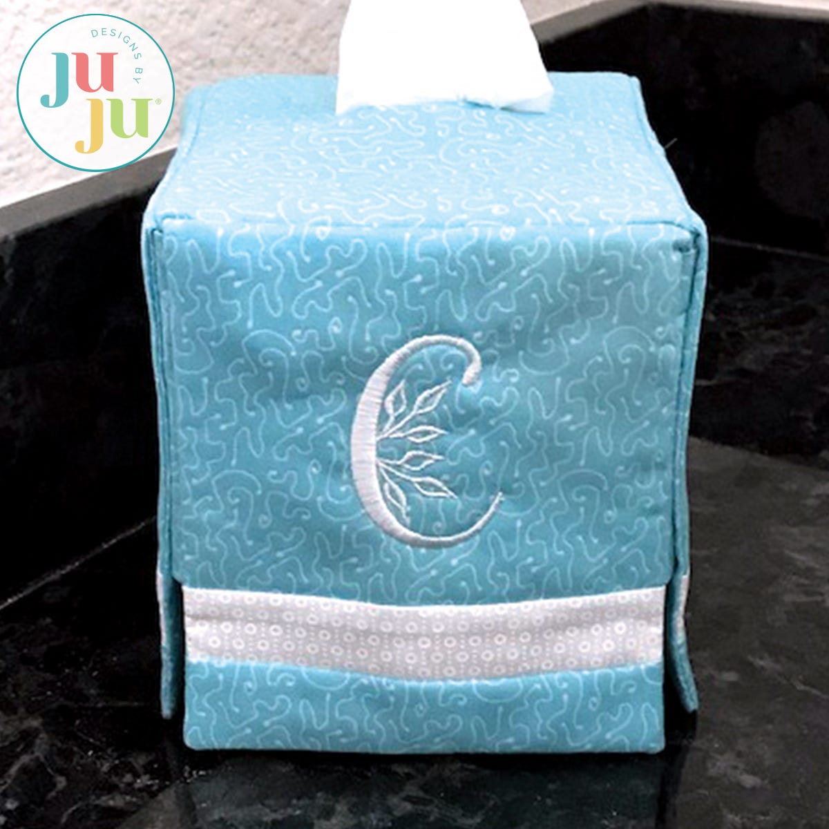 In The Hoop Monogram Tissue Box Covers Project by Oma's Place | Machine Embroidery Designs by JuJu