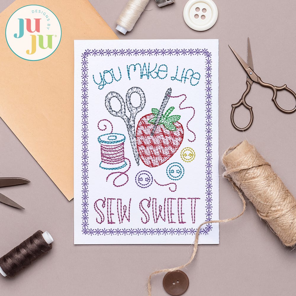 Sewing Themed Greeting Cards Embroidery Set | Machine Embroidery Designs by JuJu