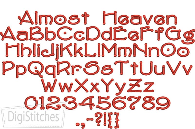 Almost Heaven Embroidery Font | Machine Embroidery Designs by JuJu