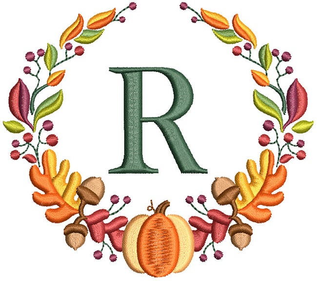 Autumn Wreath Monogram Machine Embroidery Designs By JuJu