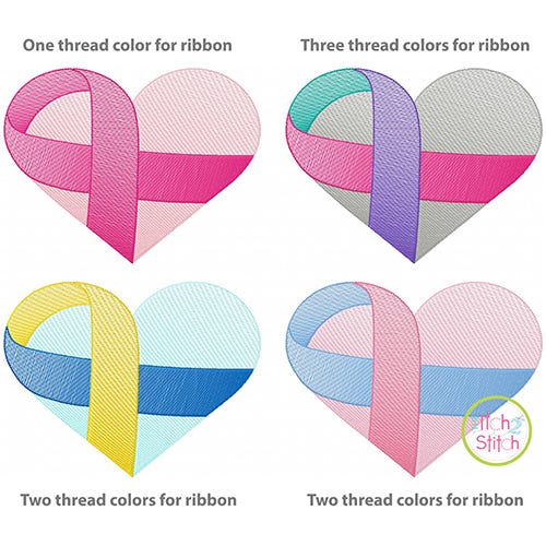 Awareness Ribbon Heart Sketch Embroidery | Machine Embroidery Designs by JuJu
