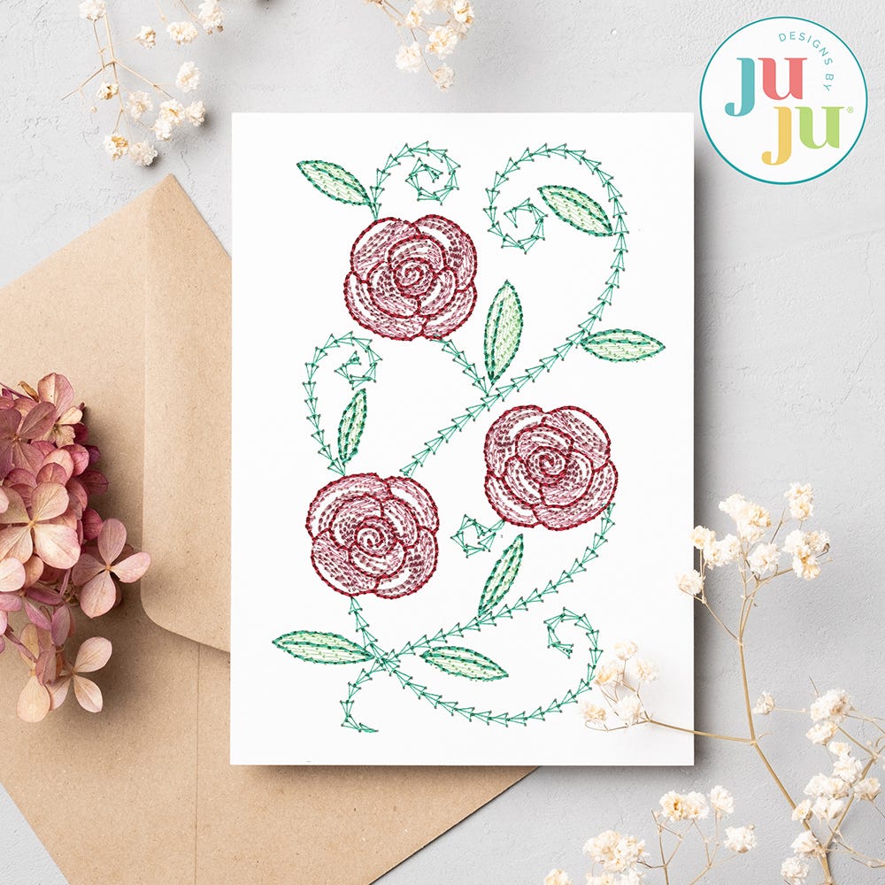 Floral Greeting Card Embroidery Set | Machine Embroidery Designs by JuJu