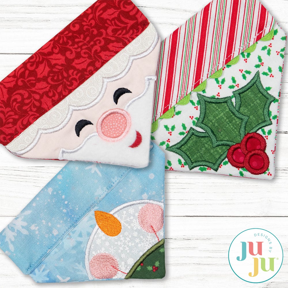                                 In The Hoop Christmas Dog Bandanas Project | Machine Embroidery Designs by JuJu
                            