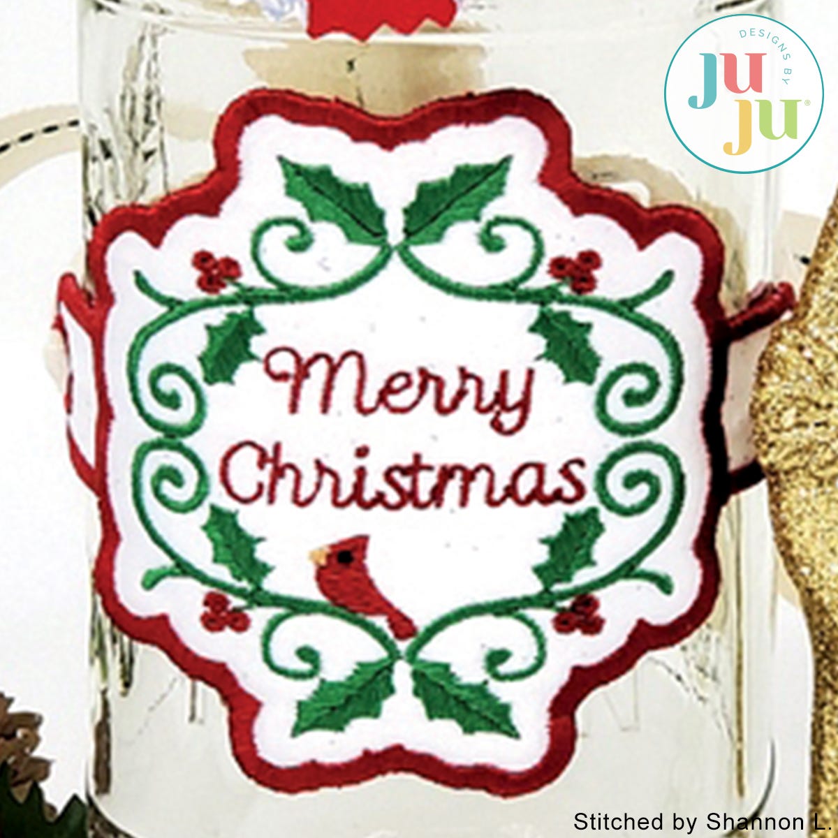 In The Hoop Merry Christmas Jar Hugger Project by Oma's Place | Machine Embroidery Designs by JuJu