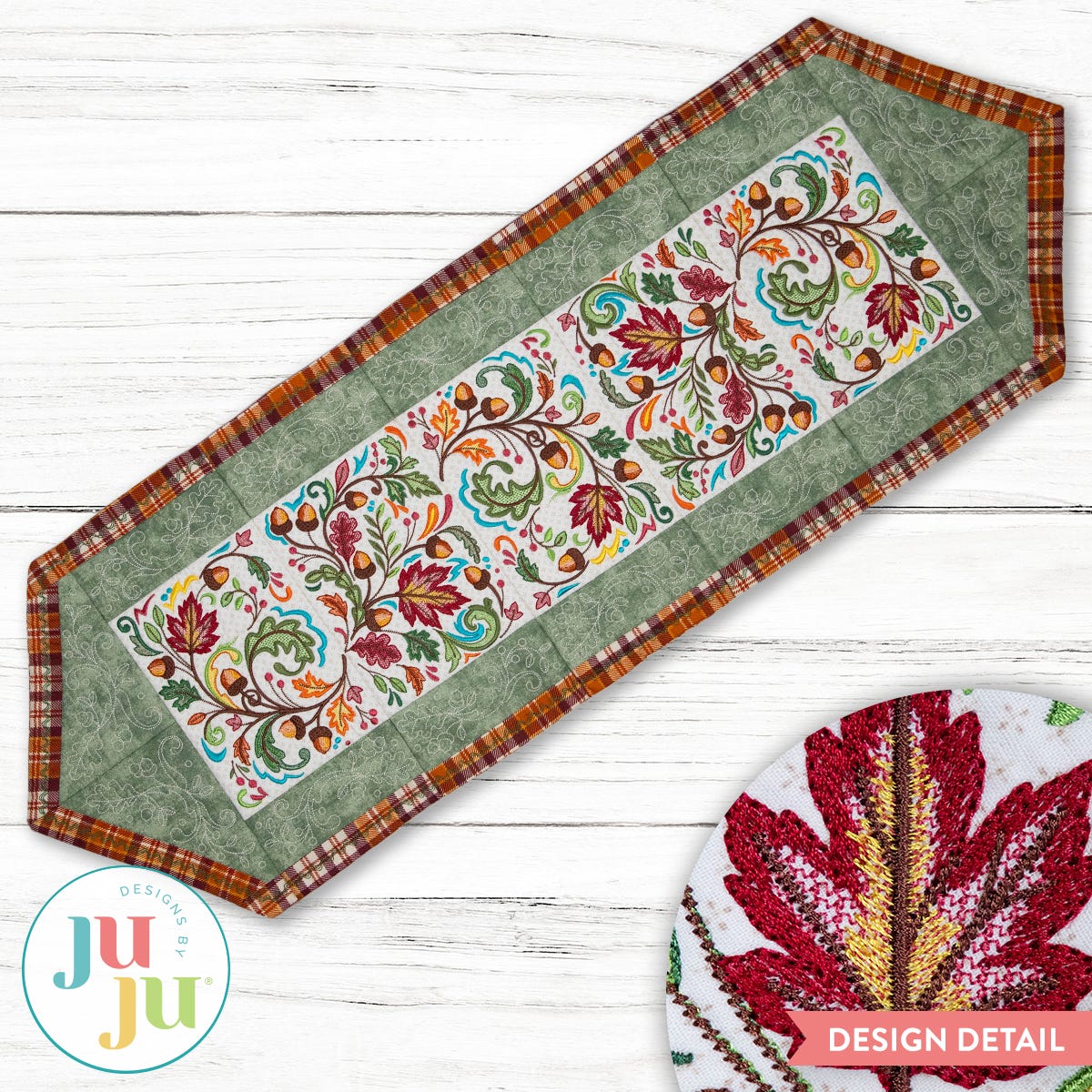 In The Hoop Autumn Table Runner Project | Machine Embroidery Designs by JuJu