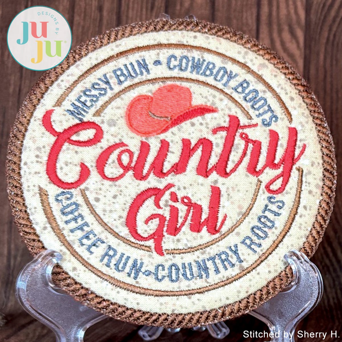 In The Hoop Country Girl Coaster Project by Oma's Place | Machine Embroidery Designs by JuJu