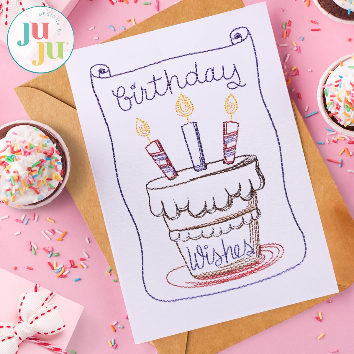 Birthday Greeting Cards Embroidery Set 3 | Machine Embroidery Designs by JuJu