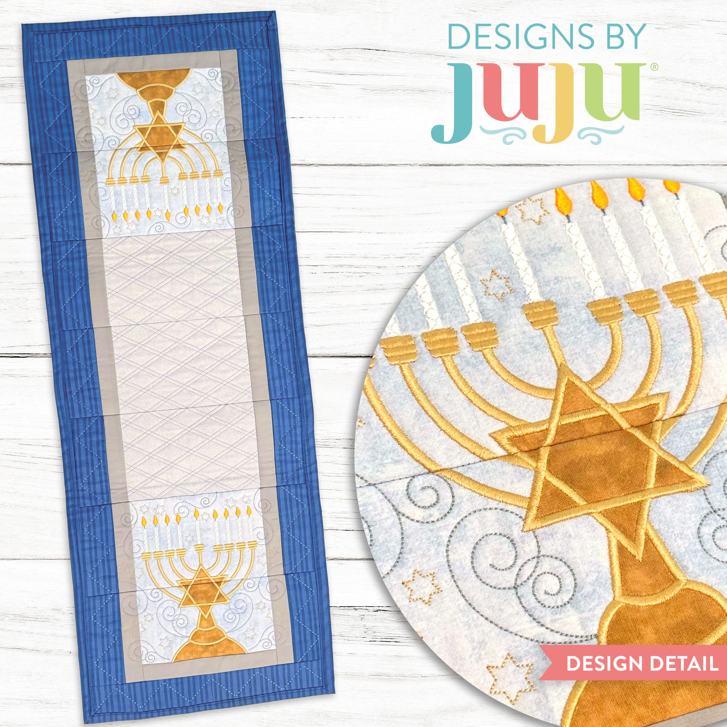 In The Hoop Modular Hanukkah Table Runner Project | Machine Embroidery Designs by JuJu