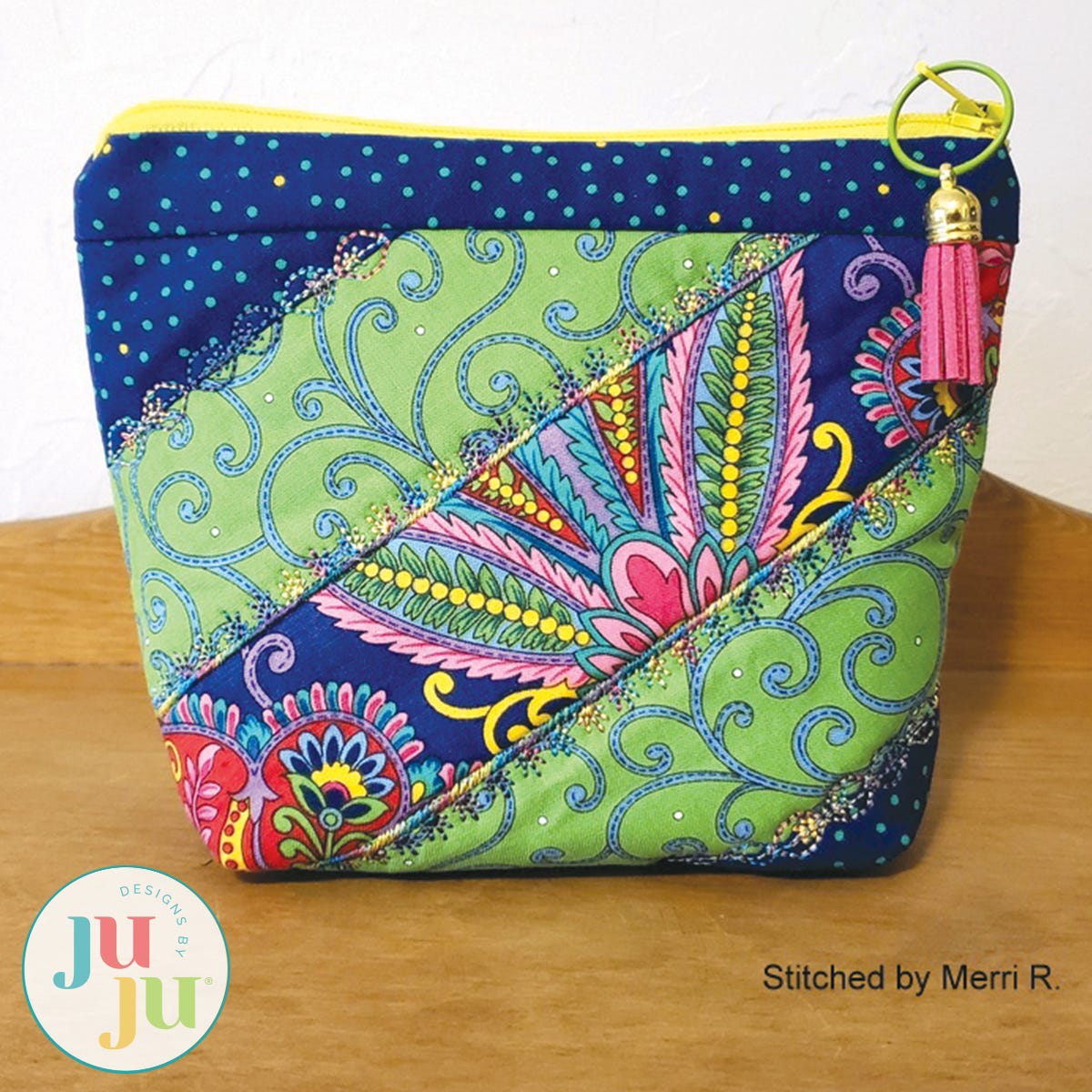 Top Zippered Stripes Bag by Oma's Place | Machine Embroidery Designs by JuJu