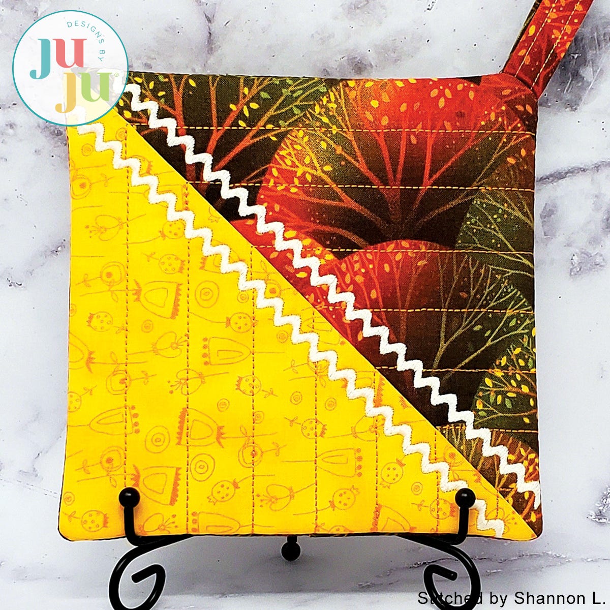 In The Hoop Diagonal Quilted Potholder Project by Oma's Place | Machine Embroidery Designs by JuJu