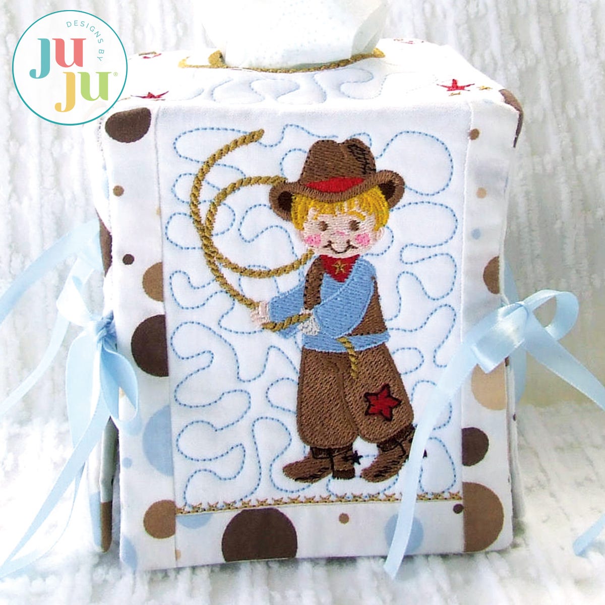 In The Hoop Lil Buckaroo Tissue Box Cover Project by Oma's Place | Machine Embroidery Designs by JuJu