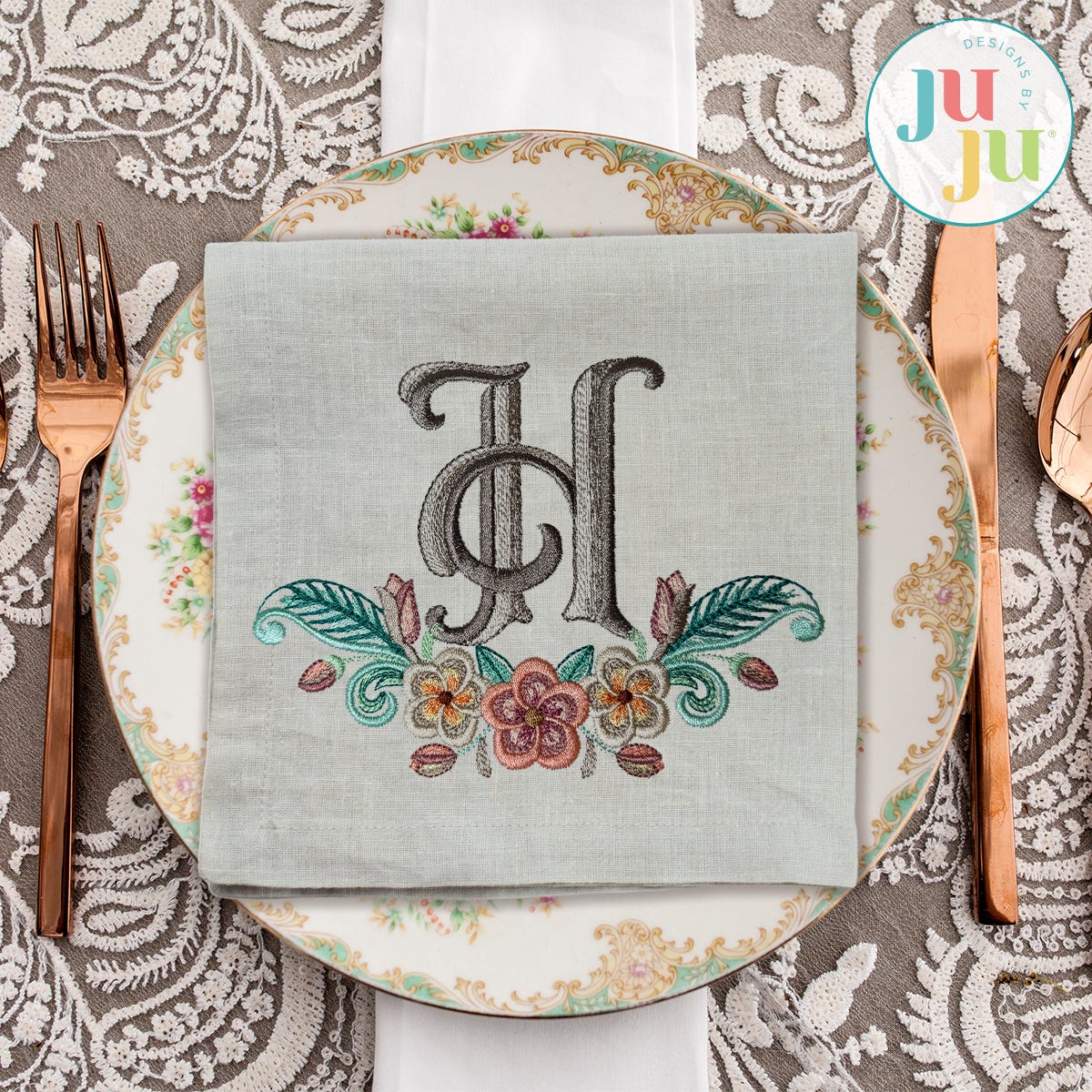 Floral Swag Monogram Embroidery Font | Machine Embroidery Designs by JuJu