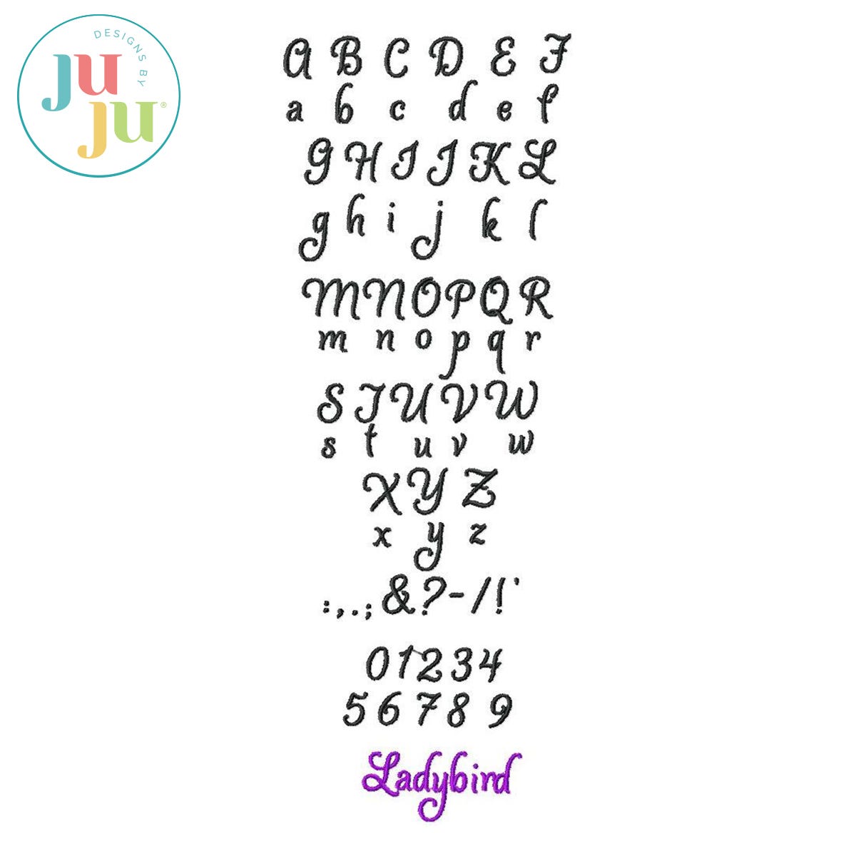 Lady Bird Satin Stitch Embroidery Font by Oma's Place | Machine Embroidery Designs by JuJu