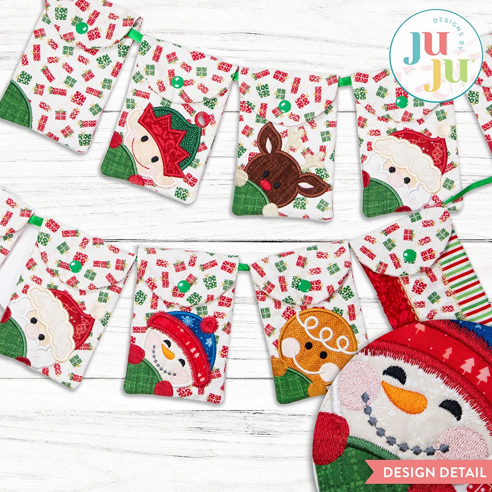 In The Hoop Whimsical Advent Bunting Project | Machine Embroidery Designs by JuJu