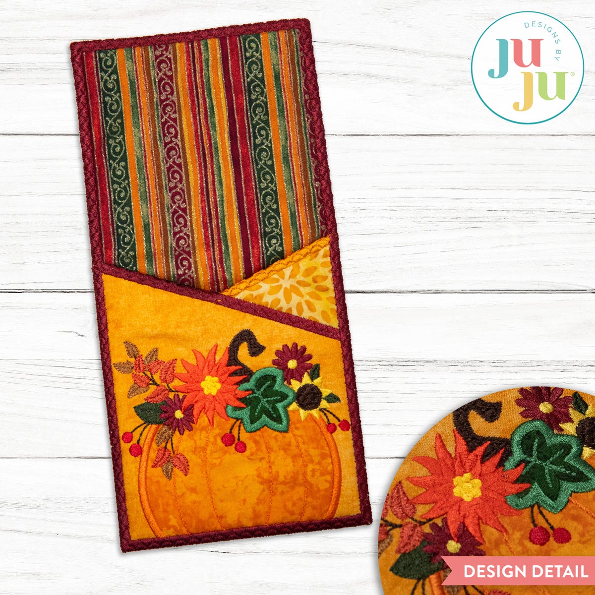 In The Hoop Pretty Pumpkin Utensil Holder Project | Machine Embroidery Designs by JuJu