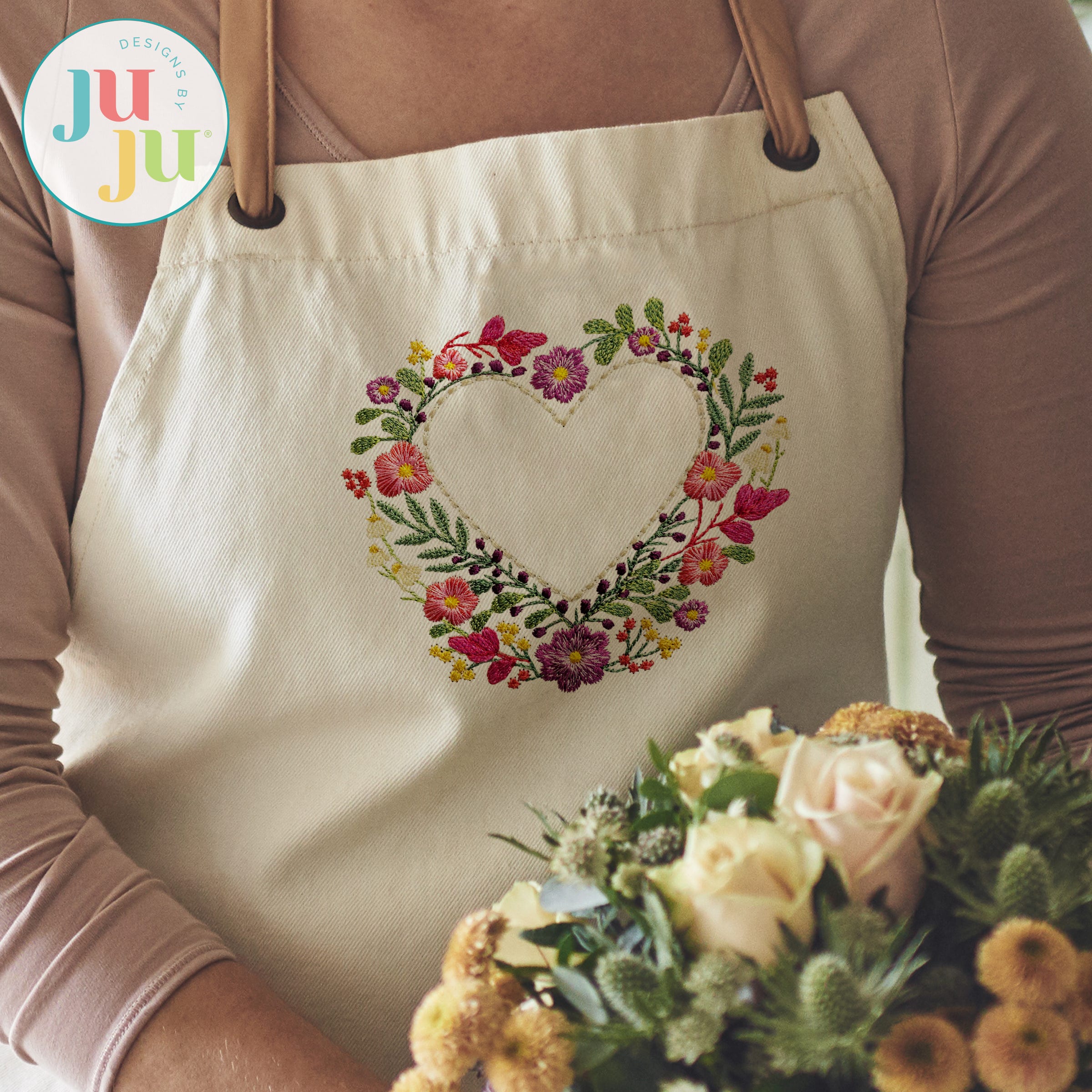 Heirloom Garden Heart Embroidery Design | Machine Embroidery Designs by JuJu