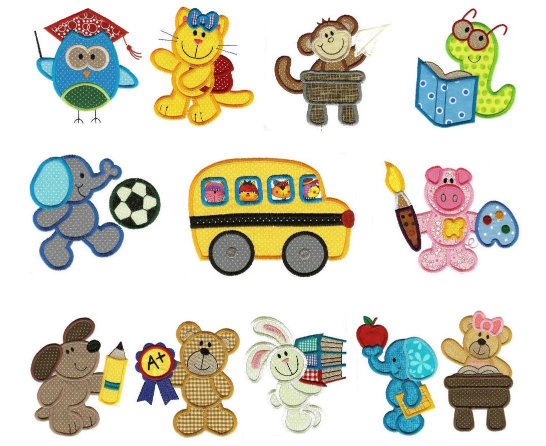 Back to School Critters Applique Machine Embroidery Designs by JuJu 