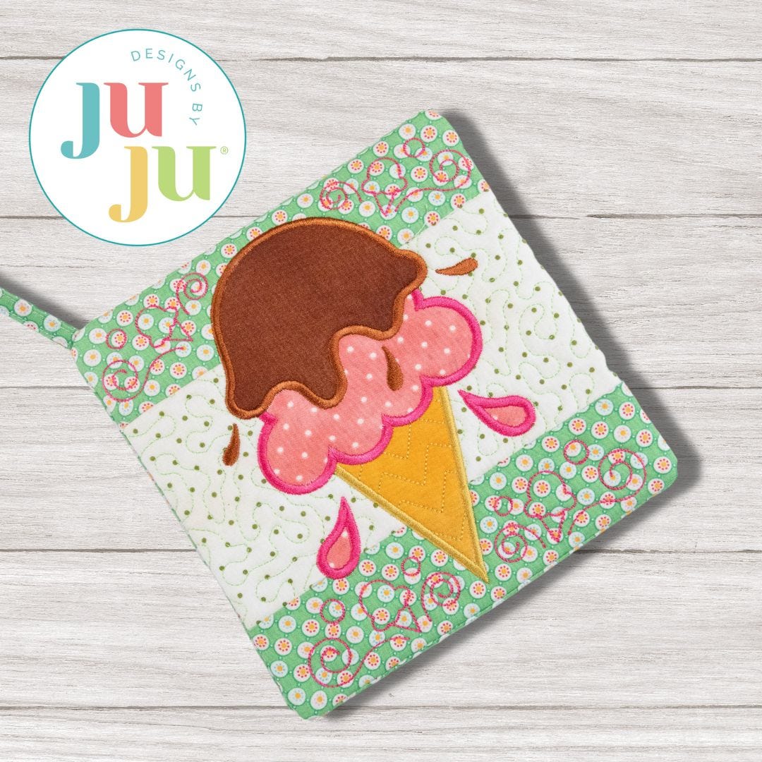 ITH Ice Cream Cone Pot Holder | Machine Embroidery Designs by JuJu