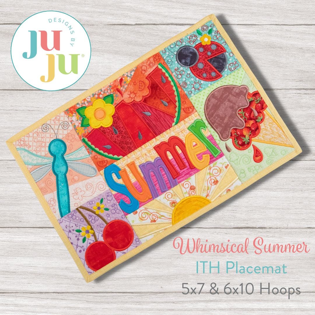 ITH Whimsical Summer Placemat | Machine Embroidery Designs by JuJu