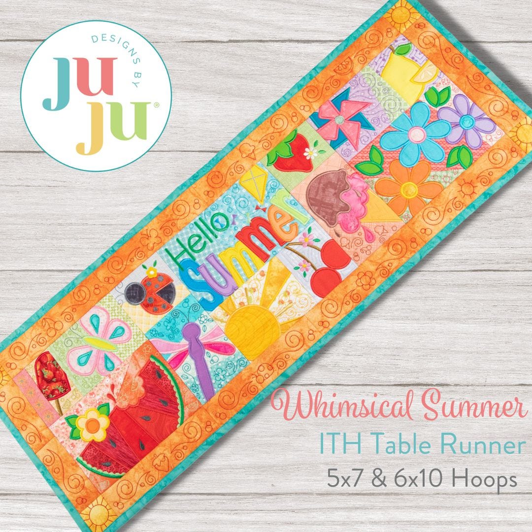 ITH Whimsical Summer Table Runner | Machine Embroidery Designs by JuJu