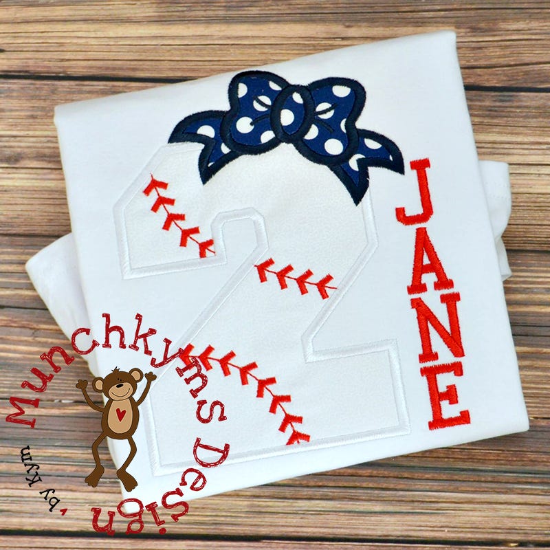 Baseball Bow Number Set Applique | Machine Embroidery Designs by JuJu