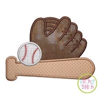 Baseball Bat Glove Applique Design | Machine Embroidery Designs by JuJu