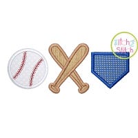 Baseball Bats Home Plate Trio Applique | Machine Embroidery Designs by JuJu