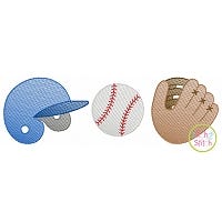 Baseball Helmet Mitt Trio Sketch | Machine Embroidery Designs by JuJu