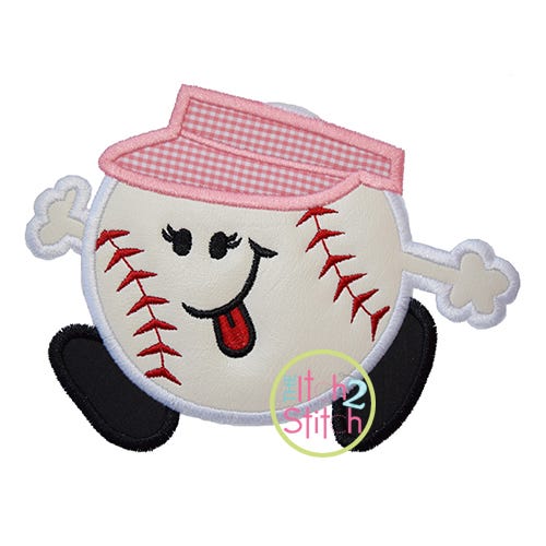 Itch 2 Stitch Baseball Run Girl Applique Digital Embroidery Machine Designs by JuJu