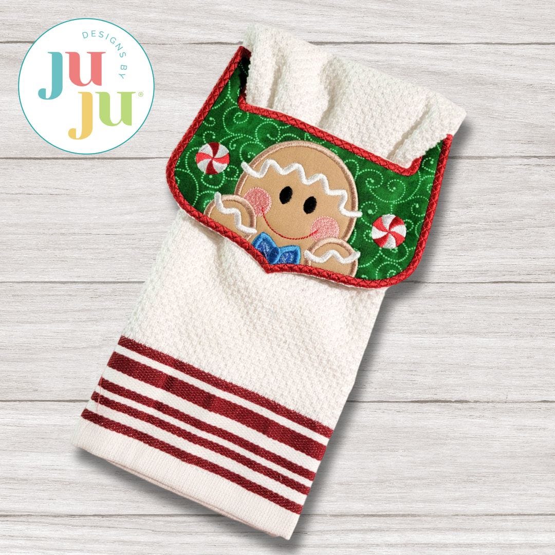 ITH Gingerbread Peeker Wrap Around Towel Topper | Machine Embroidery Designs by JuJu